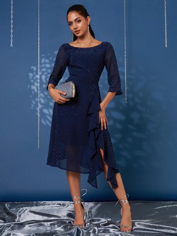 Midi dresses with lace - up fronts for a unique and adjustable styleDiamante Embellished Chiffon Midi Dress, Navy Midi dresses with lace - up fronts for a unique and adjustable styleDiamante Embellished Chiffon Midi Dress, Navy