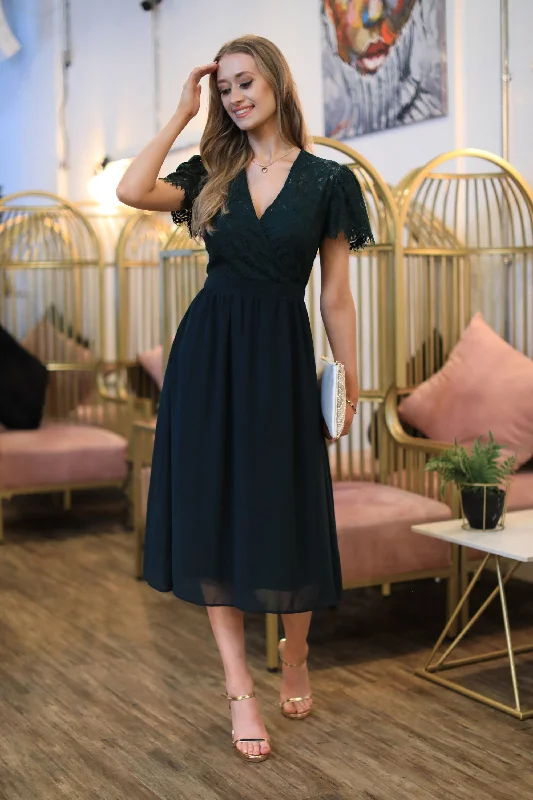 Midi dresses with cold - shoulder cutouts for a trendy styleDouble Second Lace Wrap Front Midi Dress Midi dresses with cold - shoulder cutouts for a trendy styleDouble Second Lace Wrap Front Midi Dress