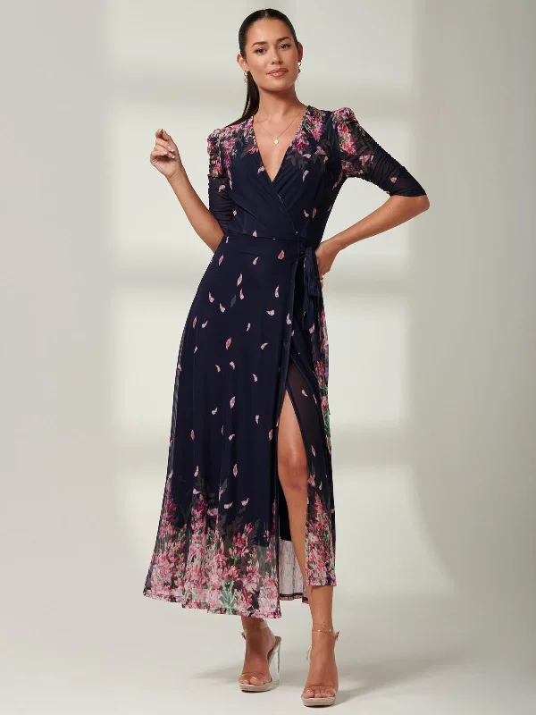 Midi dresses with off - the - shoulder necklines for a flirty lookElkana Mirrored Floral Mesh Maxi Dress, Navy Multi Midi dresses with off - the - shoulder necklines for a flirty lookElkana Mirrored Floral Mesh Maxi Dress, Navy Multi