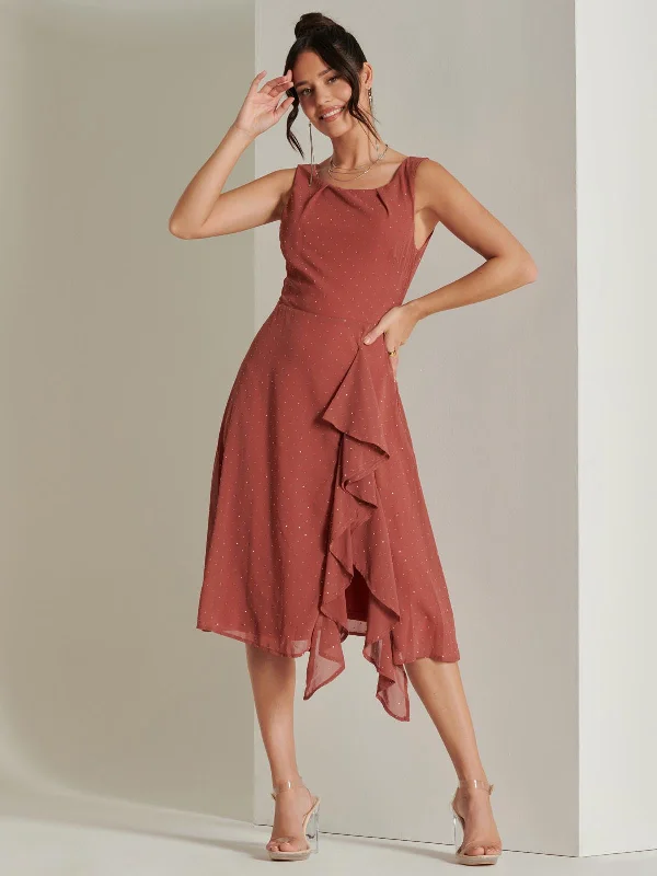 Velvet midi dresses in jewel tones for a glamorous winter eventEmbellished Frill Hem Chiffon Dress, Rust Velvet midi dresses in jewel tones for a glamorous winter eventEmbellished Frill Hem Chiffon Dress, Rust