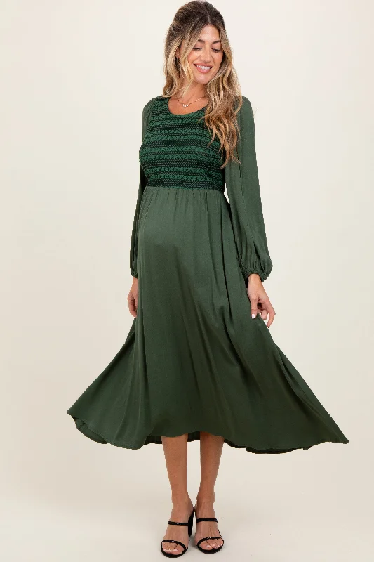 Midi dresses with pleated bodices for a classic and tailored lookForest Green Contrast Knit Bodice Maternity Maxi Dress Midi dresses with pleated bodices for a classic and tailored lookForest Green Contrast Knit Bodice Maternity Maxi Dress