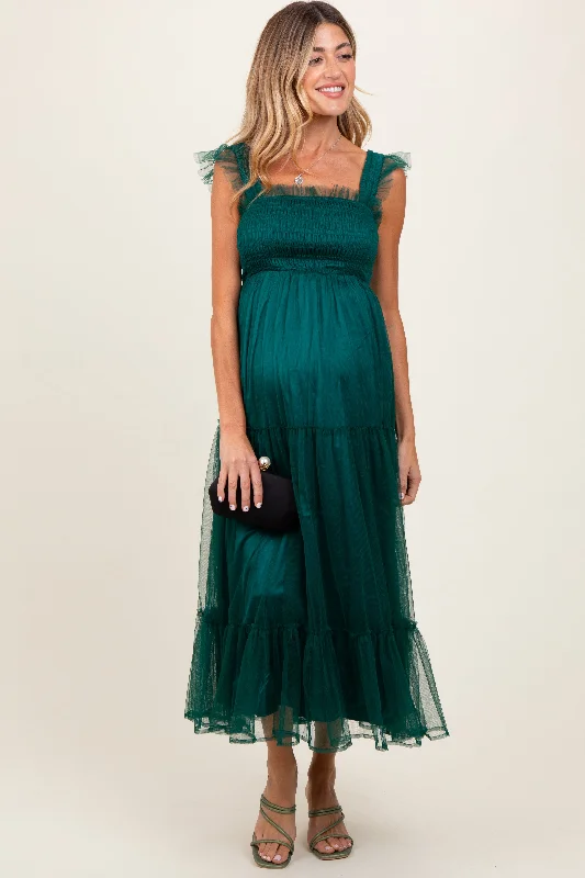 Midi dresses with button - front designs for a classic touchGreen Mesh Overlay Smocked Maternity Midi Dress Midi dresses with button - front designs for a classic touchGreen Mesh Overlay Smocked Maternity Midi Dress
