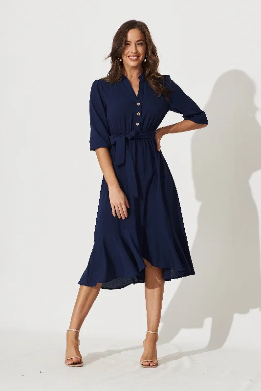 Midi dresses with one - shoulder designs for a modern and asymmetric styleJemimah Midi Dress In Navy Midi dresses with one - shoulder designs for a modern and asymmetric styleJemimah Midi Dress In Navy
