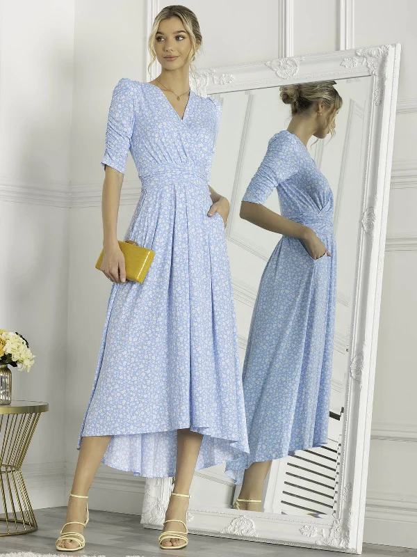 Midi dresses with belted waists to accentuate the figureJolie Moi Elenora Ruched Sleeve Maxi Dress, Blue Floral Midi dresses with belted waists to accentuate the figureJolie Moi Elenora Ruched Sleeve Maxi Dress, Blue Floral
