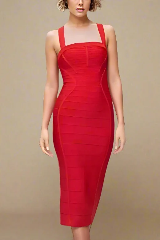 Midi dresses with cotton - blend materials for everyday comfortKendall Bandage Midi Dress - Lipstick Red Midi dresses with cotton - blend materials for everyday comfortKendall Bandage Midi Dress - Lipstick Red
