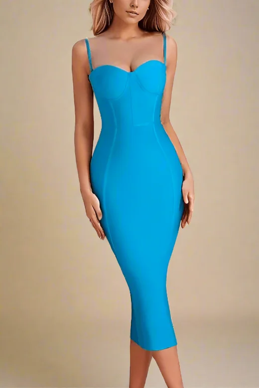 Midi dresses with wrap - around skirts for a customizable fitLina Bandage Midi Dress - Sky Blue Midi dresses with wrap - around skirts for a customizable fitLina Bandage Midi Dress - Sky Blue