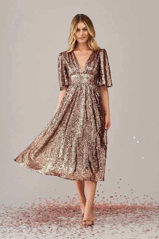 Sheath midi dresses with beaded embellishments for a formal occasionLivorno Midi Dress In Rose Gold Sequin Sheath midi dresses with beaded embellishments for a formal occasionLivorno Midi Dress In Rose Gold Sequin