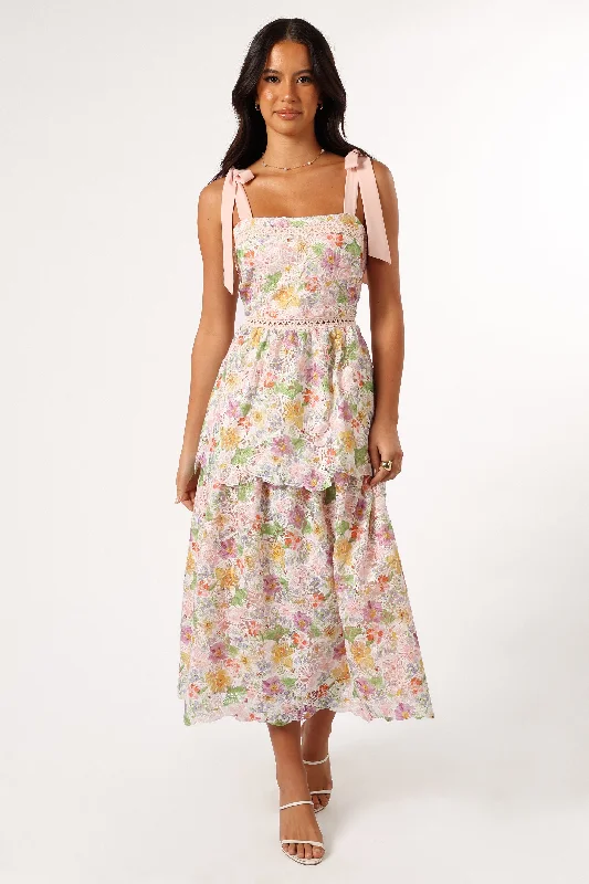 Plaid midi dresses for a fall - themed family gatheringMaddy Midi Dress - Light Pink Multi Plaid midi dresses for a fall - themed family gatheringMaddy Midi Dress - Light Pink Multi