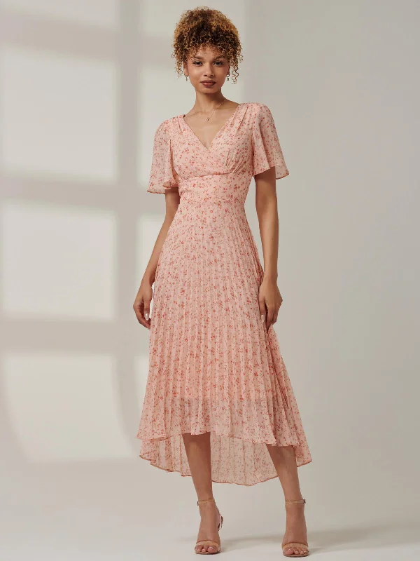 High - low midi dresses with geometric patterns for a modern partyMeagan V-Neck Chiffon Maxi Dress, Pink Ditsy High - low midi dresses with geometric patterns for a modern partyMeagan V-Neck Chiffon Maxi Dress, Pink Ditsy