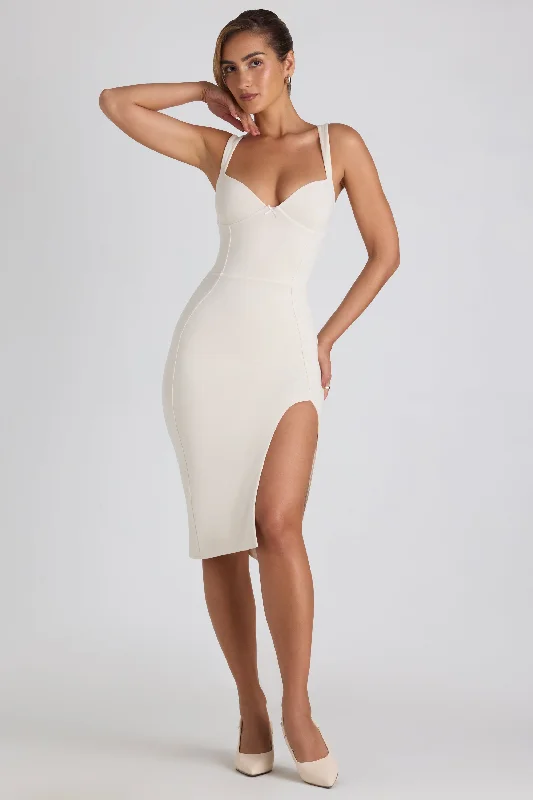 Midi dresses with abstract art prints for an artistic statementModal Bow-Detail Sweetheart-Neck Midi Dress in Ivory Midi dresses with abstract art prints for an artistic statementModal Bow-Detail Sweetheart-Neck Midi Dress in Ivory