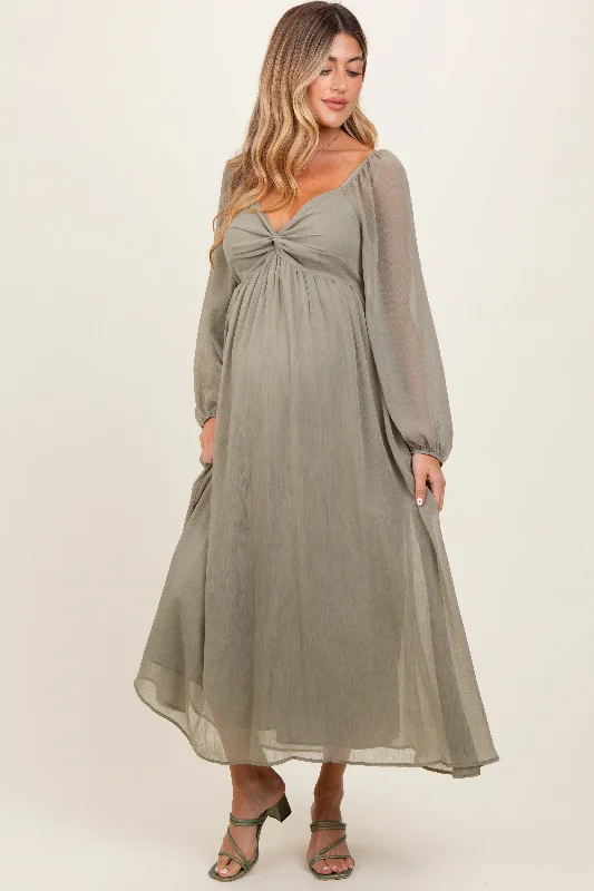 Midi dresses with printed lining for a hidden and stylish detailOlive Chiffon Twisted Front Maternity Midi Dress Midi dresses with printed lining for a hidden and stylish detailOlive Chiffon Twisted Front Maternity Midi Dress