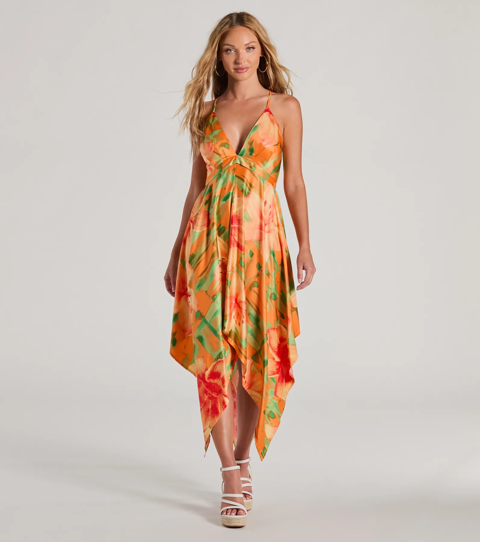 Midi dresses with tiered skirts for a bohemian festival lookParadise Bound Tropical Floral Satin Midi Dress Midi dresses with tiered skirts for a bohemian festival lookParadise Bound Tropical Floral Satin Midi Dress
