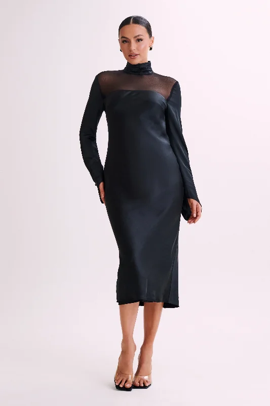 Midi dresses with button - front designs for a classic touchPatricia High Neck Satin Midi Dress - Black Midi dresses with button - front designs for a classic touchPatricia High Neck Satin Midi Dress - Black