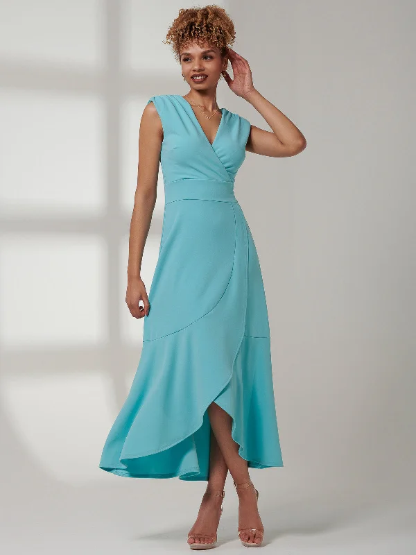 Midi dresses with embroidered accents for a unique and detailed designPreslie Wrap Frill Hem Maxi Dress, Turquoise Midi dresses with embroidered accents for a unique and detailed designPreslie Wrap Frill Hem Maxi Dress, Turquoise