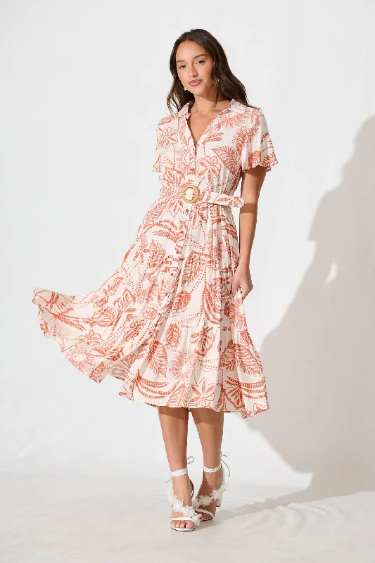 Midi dresses with halter necks for a stylish and comfortable optionSamsara Midi Shirt Dress in Cream with Rust Midi dresses with halter necks for a stylish and comfortable optionSamsara Midi Shirt Dress in Cream with Rust