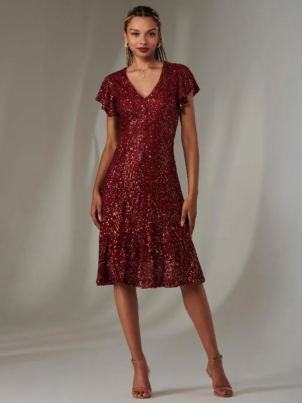 Midi dresses with metallic threads for a glamorous evening eventSequin Fit & Flare Midi Dress, Burgundy Multi Midi dresses with metallic threads for a glamorous evening eventSequin Fit & Flare Midi Dress, Burgundy Multi