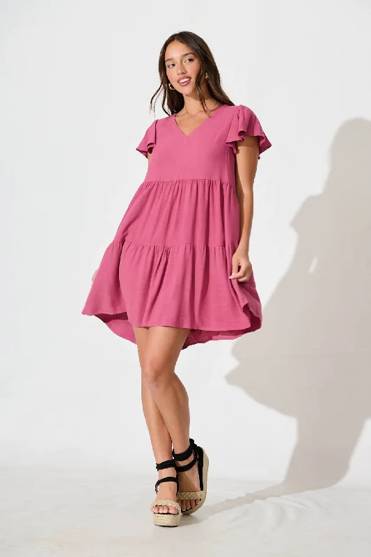 Maxi - inspired midi dresses with flowing fabrics for a beachy vibeTahiti Smock Dress In Deep Rose Linen Blend Maxi - inspired midi dresses with flowing fabrics for a beachy vibeTahiti Smock Dress In Deep Rose Linen Blend