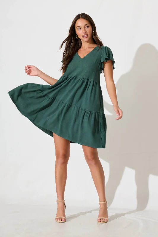 Midi dresses with off - the - shoulder necklines for a flirty lookTahiti Smock Dress In Green Linen Blend