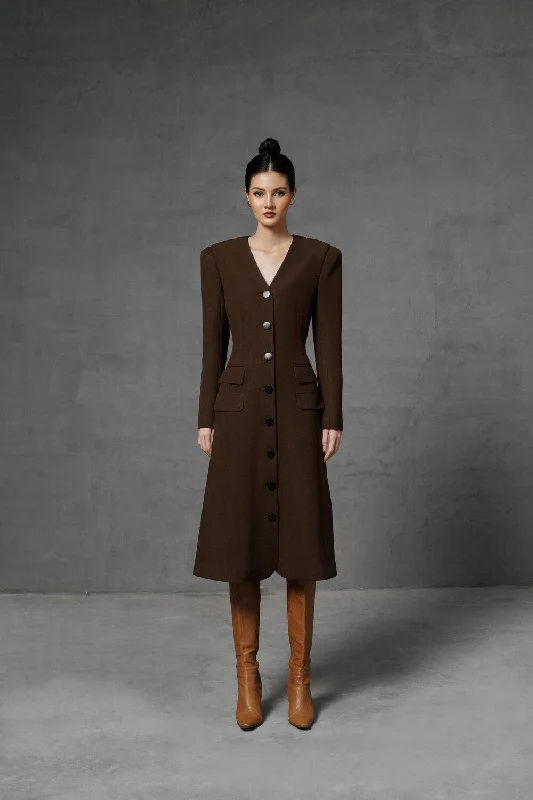 Midi dresses with ruffled sleeves for a more feminine and voluminous lookTetssa A-line Button Felt Midi Dress Midi dresses with ruffled sleeves for a more feminine and voluminous lookTetssa A-line Button Felt Midi Dress