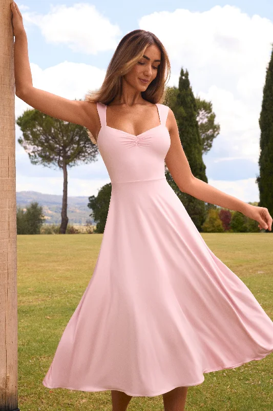 A - line midi dresses with floral prints for spring brunchesSweetheart-Neck Ruched Midaxi Dress in Blush