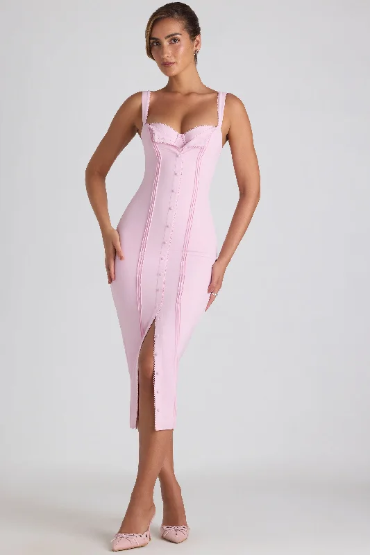 Midi dresses with ruffled hems for a romantic date nightButton-Detail Midaxi Dress in Soft Pink Midi dresses with ruffled hems for a romantic date nightButton-Detail Midaxi Dress in Soft Pink