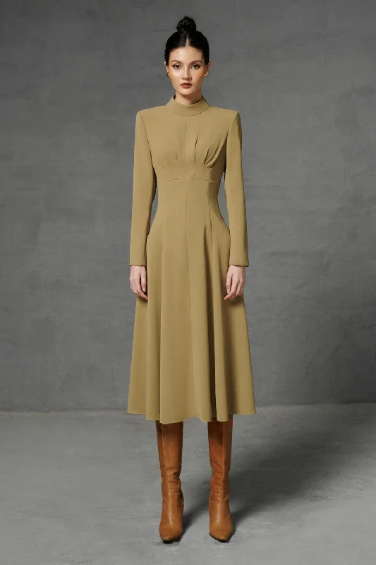Midi dresses with cotton - blend materials for everyday comfortTullia A-line Turtle Neck Twill Dress Midi dresses with cotton - blend materials for everyday comfortTullia A-line Turtle Neck Twill Dress