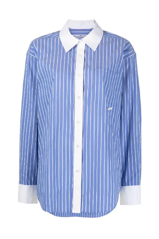 Plus Size Men's Bootcut Jeans with a Belt Loop Upgrade for a Stylish TouchAlexander Wang Button Down Shirt - Blue/ White