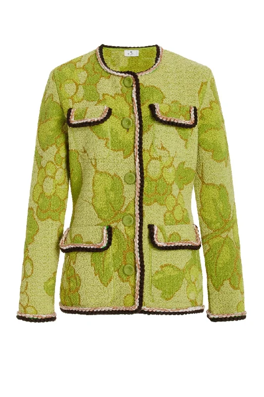 Plus Size Men's Relaxed Fit Jeans with a Faded Wash for a Vintage - Inspired LookEtro Floral Knit Jacket - Green