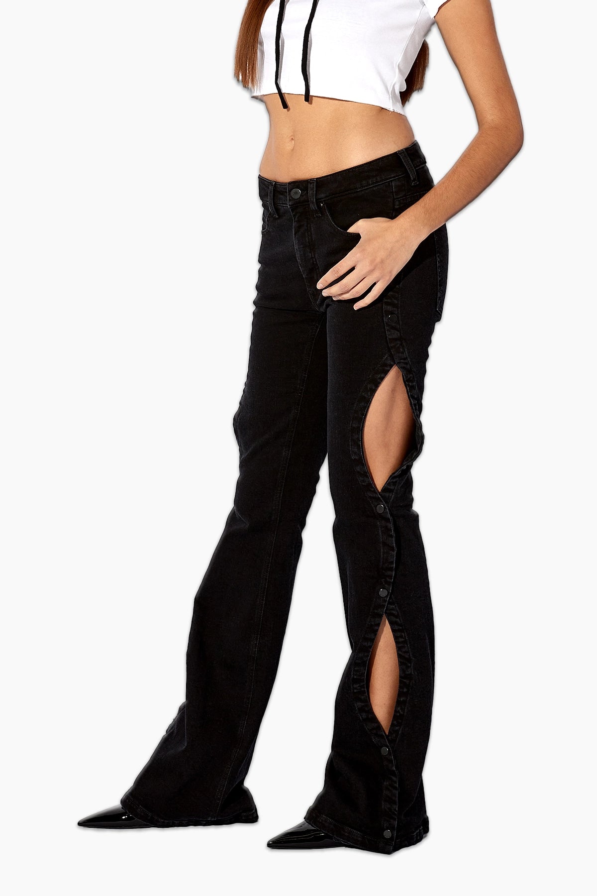 Men's Jeans with a Frayed Hem for a Casual and Effortless StyleSIDE CUTOUT WIDE LEG JEAN | BLACK