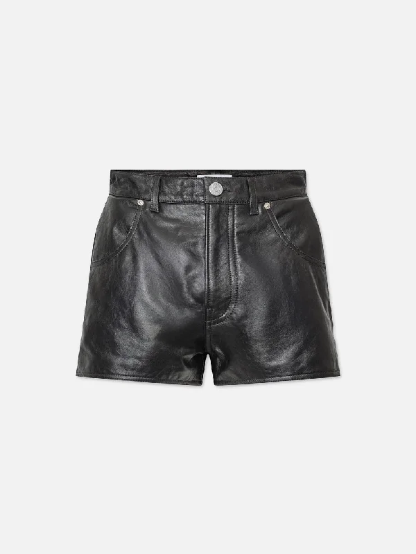 Men's Cargo Jeans with Multiple Pockets for a Practical and Outdoor - Friendly LookSide Slit Leather Short -- Black