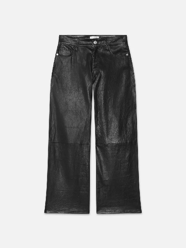 Men's Jeans with a Zip - Off Lower Leg for Convertible StyleSlim Palazzo Crop Leather Trouser -- Black