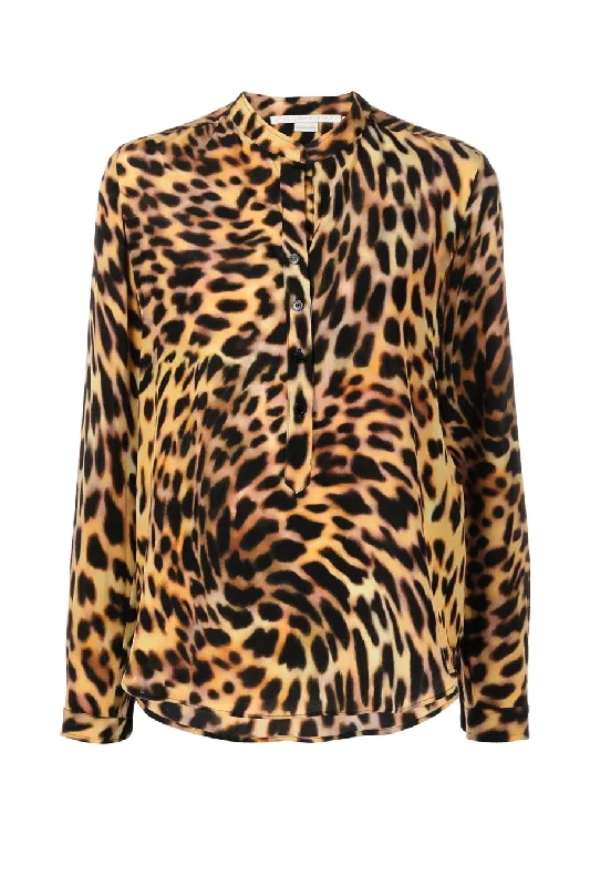 Men's Jeans with a Cargo - Inspired Knee Pocket for Extra StorageStella McCartney Cheetah Print Collarless Silk Shirt - Tortoiseshell