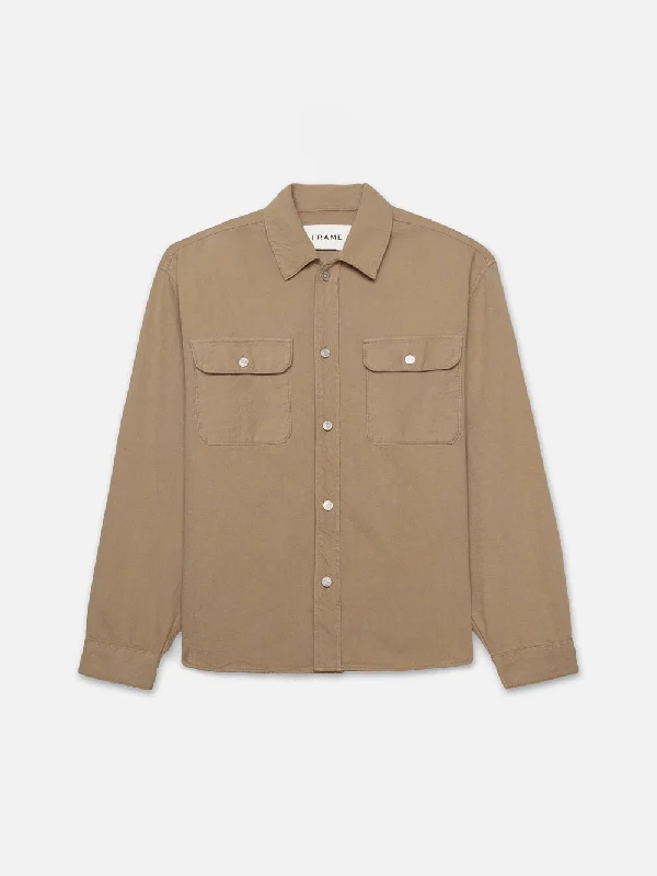 Men's Jeans with a Button - Fly for a Traditional and Classic AestheticTextured Terry Overshirt -- Dark Beige Men's Jeans with a Button - Fly for a Traditional and Classic AestheticTextured Terry Overshirt -- Dark Beige