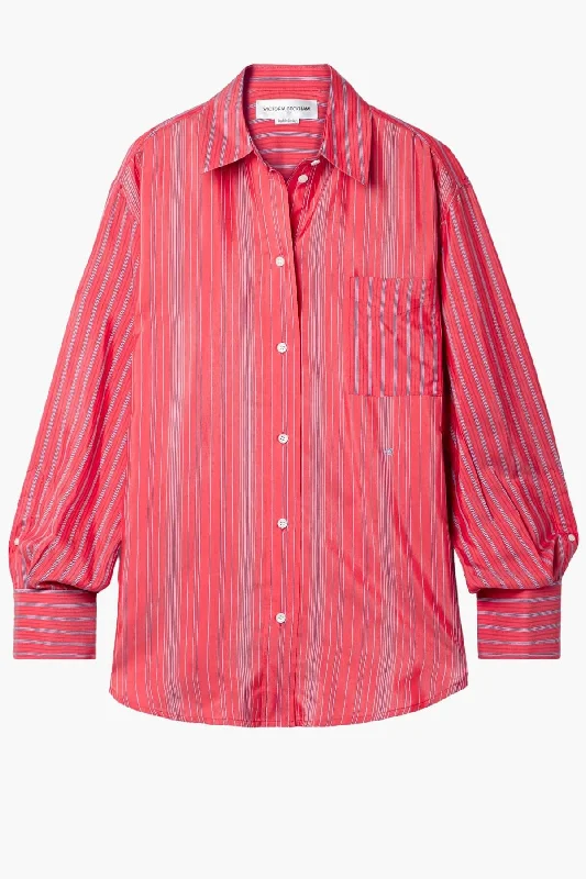 Men's Straight Leg Raw Denim Jeans for a Minimalist and Durable OptionVictoria Beckham Cuff Detail Oversized Shirt - Chilli/ Dark Red/ Powder Blue