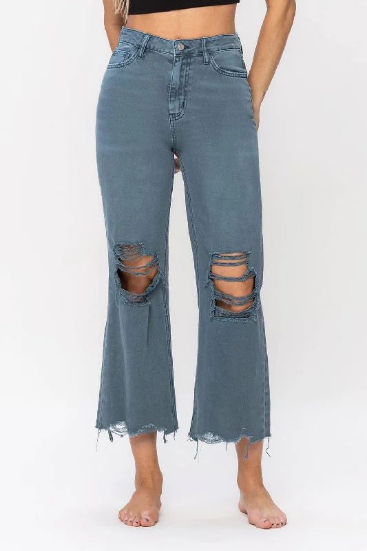Women's lace - trimmed evening pants Light - wash women jeans for a fresh and summery appearance 90s Vintage Crop Flare Jeans - Balsam Women's lace - trimmed evening pants Light - wash women jeans for a fresh and summery appearance 90s Vintage Crop Flare Jeans - Balsam