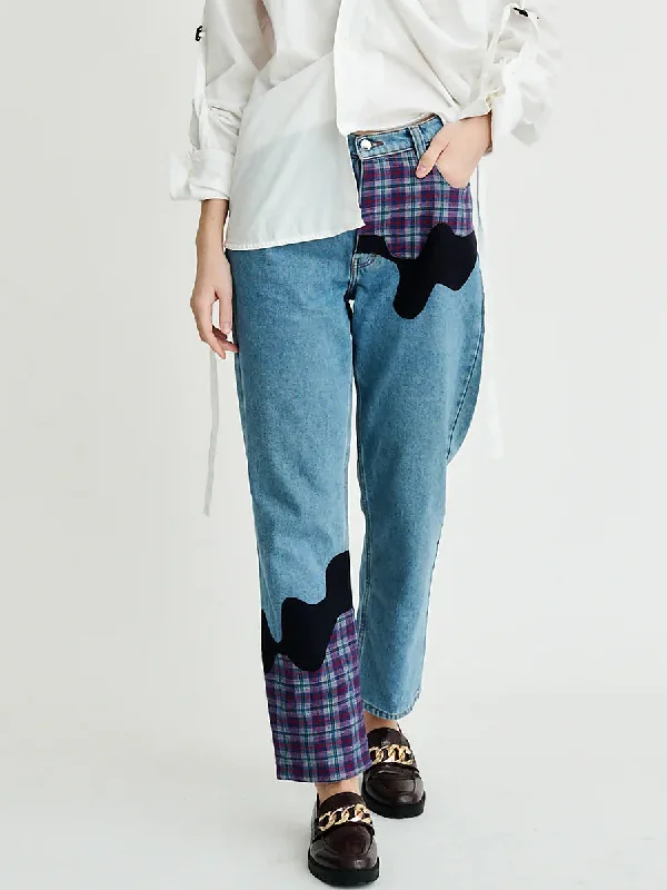 Women's discounted work pants Cargo women jeans with multiple pockets for added functionality Bobby Melt Plaid Patchwork Jeans Women's discounted work pants Cargo women jeans with multiple pockets for added functionality Bobby Melt Plaid Patchwork Jeans