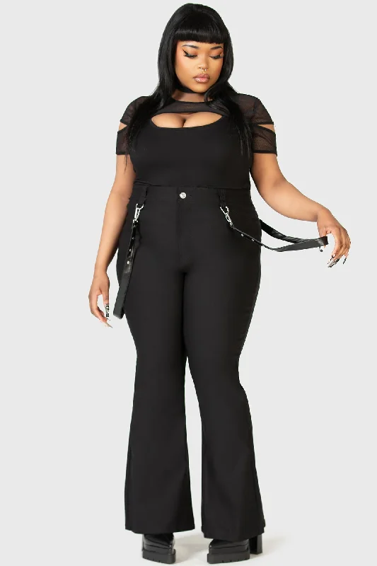 Women's embroidered ethnic pants Ripped women jeans for a rebellious and fashion - forward style Cutout Bondage Trousers [PLUS]