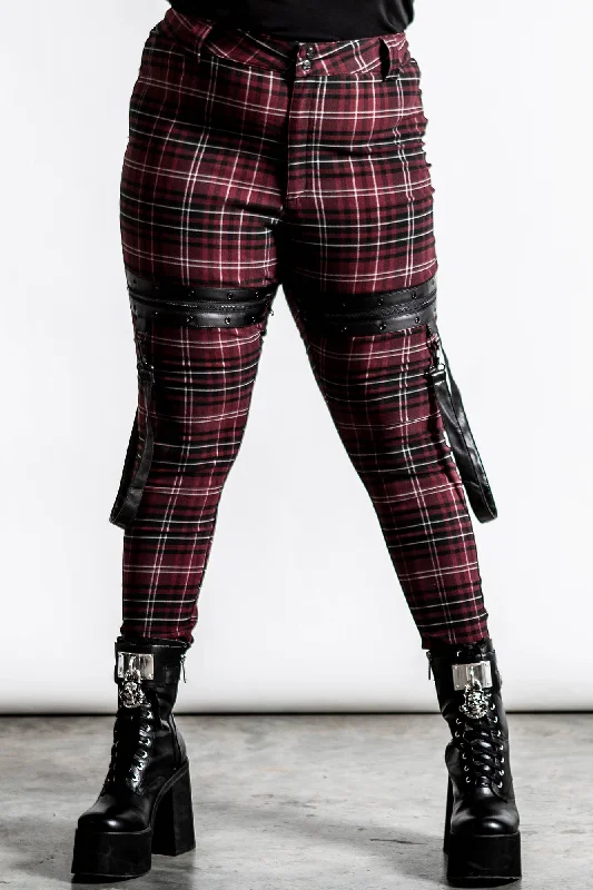 Women's pleated office pants Dark - wash women jeans for a sophisticated and slimming effect Dead Resistance Skinny Trousers [BLOOD TARTAN] [PLUS]