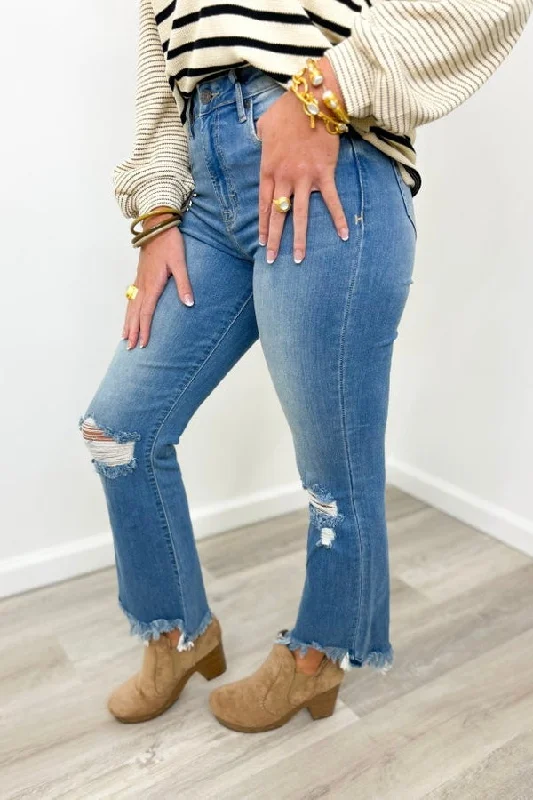Women's pants with anti - odor properties Stretch women jeans for enhanced mobility and comfort Medium Dark Crop Frayed Flare Uneven Hem Women's pants with anti - odor properties Stretch women jeans for enhanced mobility and comfort Medium Dark Crop Frayed Flare Uneven Hem