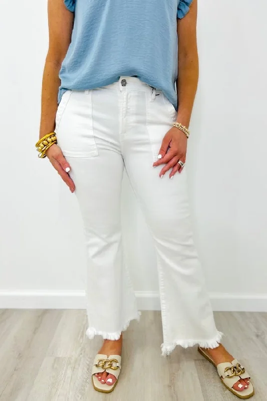 Women's pants for travel Embellished women jeans with studs or rhinestones for a glamorous touch White Cargo Flare Bottom Jean Women's pants for travel Embellished women jeans with studs or rhinestones for a glamorous touch White Cargo Flare Bottom Jean