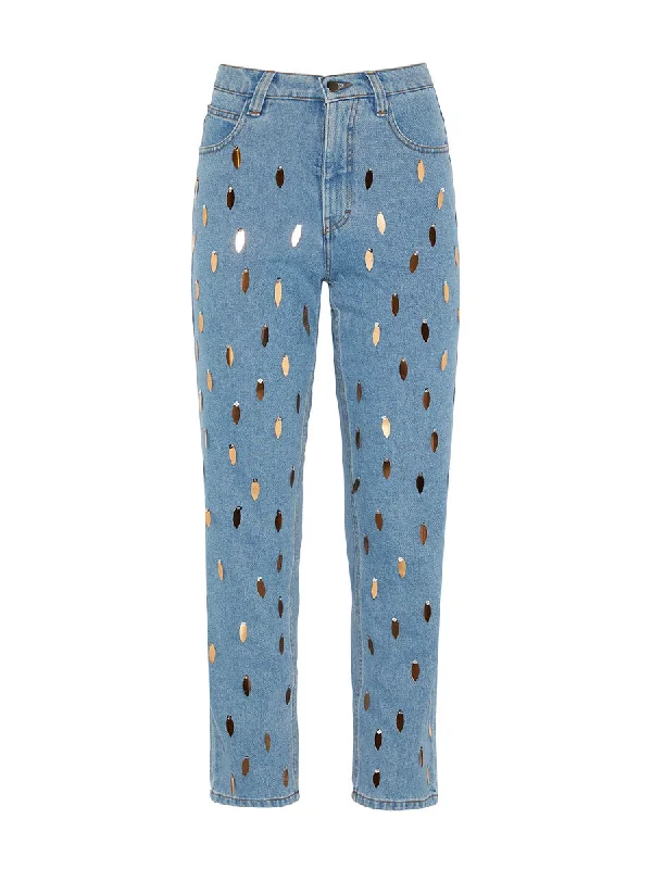 Women's pocket - equipped casual pants Button - fly women jeans with a traditional touch High Waisted Organic & Recycled Rose Tea Sequin Jeans Women's pocket - equipped casual pants Button - fly women jeans with a traditional touch High Waisted Organic & Recycled Rose Tea Sequin Jeans