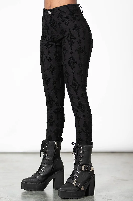 Women's pants with reflective strips Acid - wash women jeans with a retro finish Nora Flocked Trousers Women's pants with reflective strips Acid - wash women jeans with a retro finish Nora Flocked Trousers