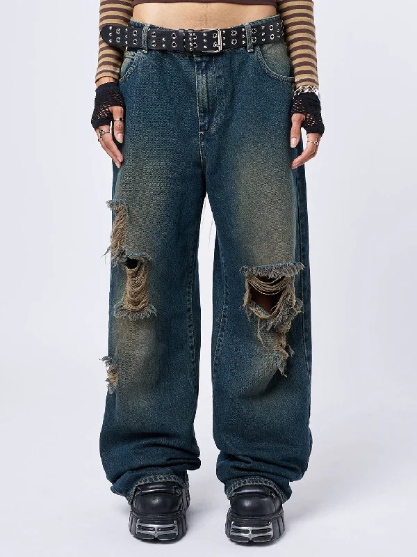Women's pants with stretch panels Light - wash women jeans for a fresh and summery appearance RIP' Washed Blue Loose Baggy Jeans Women's pants with stretch panels Light - wash women jeans for a fresh and summery appearance RIP' Washed Blue Loose Baggy Jeans