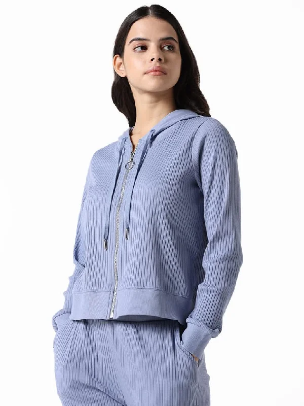 Women's pants with moisture - wicking technology High - rise flare women jeans for a 70s - inspired look Studiofit Sky Blue Cotton Blend Relaxed Fit Hoodie Jacket Women's pants with moisture - wicking technology High - rise flare women jeans for a 70s - inspired look Studiofit Sky Blue Cotton Blend Relaxed Fit Hoodie Jacket
