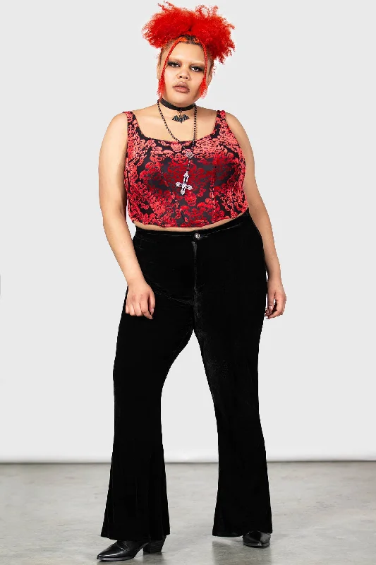 Women's pocket - equipped casual pants Button - fly women jeans with a traditional touch Thena's Thistle Velvet Bootcut Trousers [PLUS]