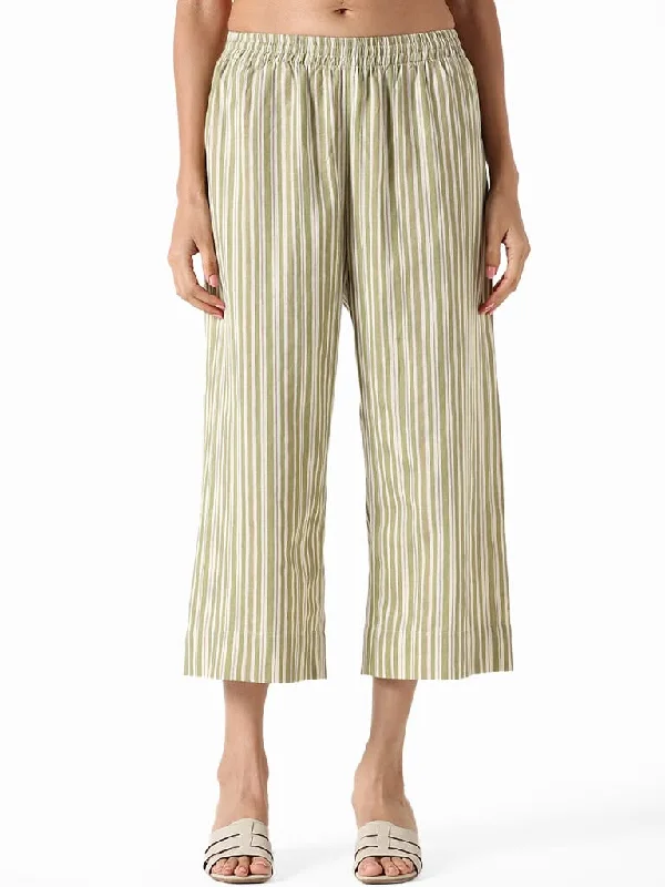 Women's one - piece jumpsuit pants Embroidered women jeans with intricate patterns Utsa Green Striped Straight Pants Women's one - piece jumpsuit pants Embroidered women jeans with intricate patterns Utsa Green Striped Straight Pants
