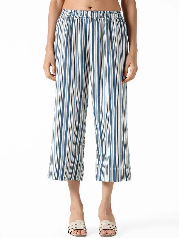 Women's luxury leather pants Stretch women jeans for enhanced mobility and comfort Utsa Indigo and White Striped Straight Pants Women's luxury leather pants Stretch women jeans for enhanced mobility and comfort Utsa Indigo and White Striped Straight Pants