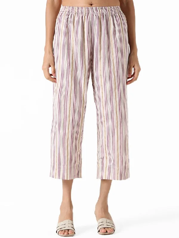 Women's senior - friendly lounge pants Embroidered women jeans with intricate patterns Utsa Lilac Striped Straight Pants Women's senior - friendly lounge pants Embroidered women jeans with intricate patterns Utsa Lilac Striped Straight Pants