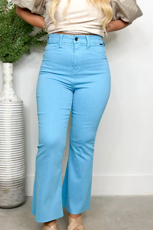 Women's pants with stretch panels Light - wash women jeans for a fresh and summery appearance Sky Blue High Rise Super Flare Jeans Women's pants with stretch panels Light - wash women jeans for a fresh and summery appearance Sky Blue High Rise Super Flare Jeans