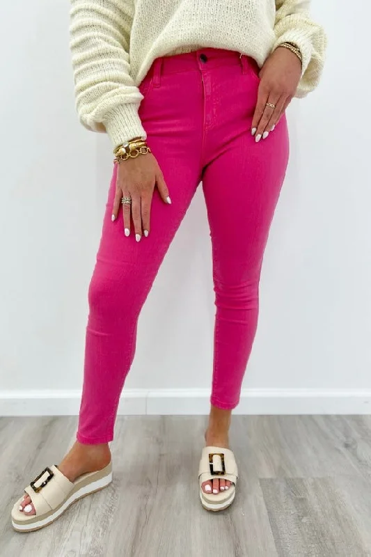Women's pants for running Wide - leg women jeans for a modern and relaxed vibe Raspberry Mid Rise Crop Skinny *Final Sale*